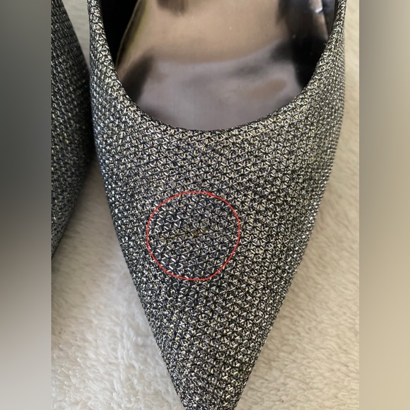 GUESS Pewter Fabric Silver Sparkly Pointed Toe High Heels - Picture 8 of 9